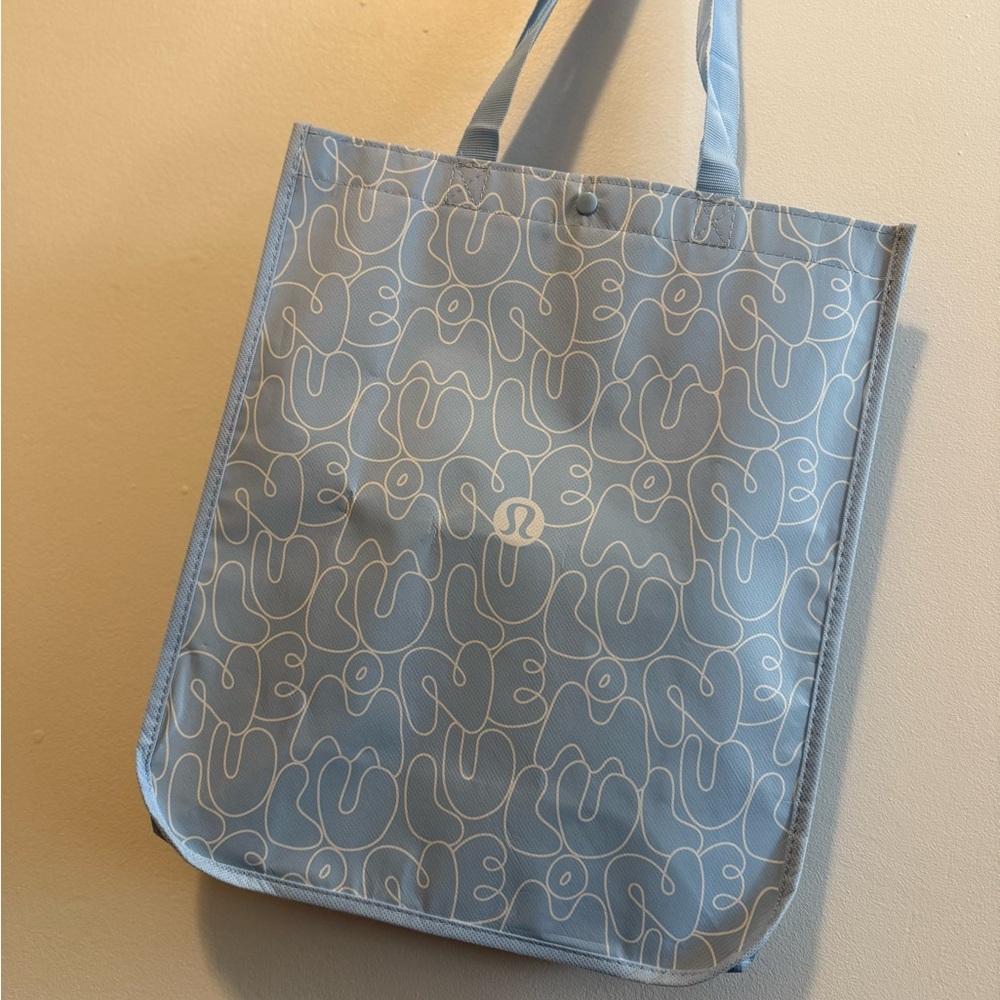 Large Bubble Font Lululemon Baby Blue Tote Bag